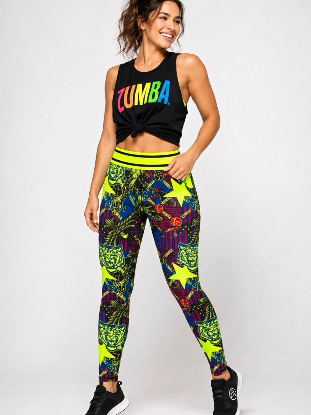 Zumba Fitness Neon Yellow Multi-Graphic High-Waist Leggings